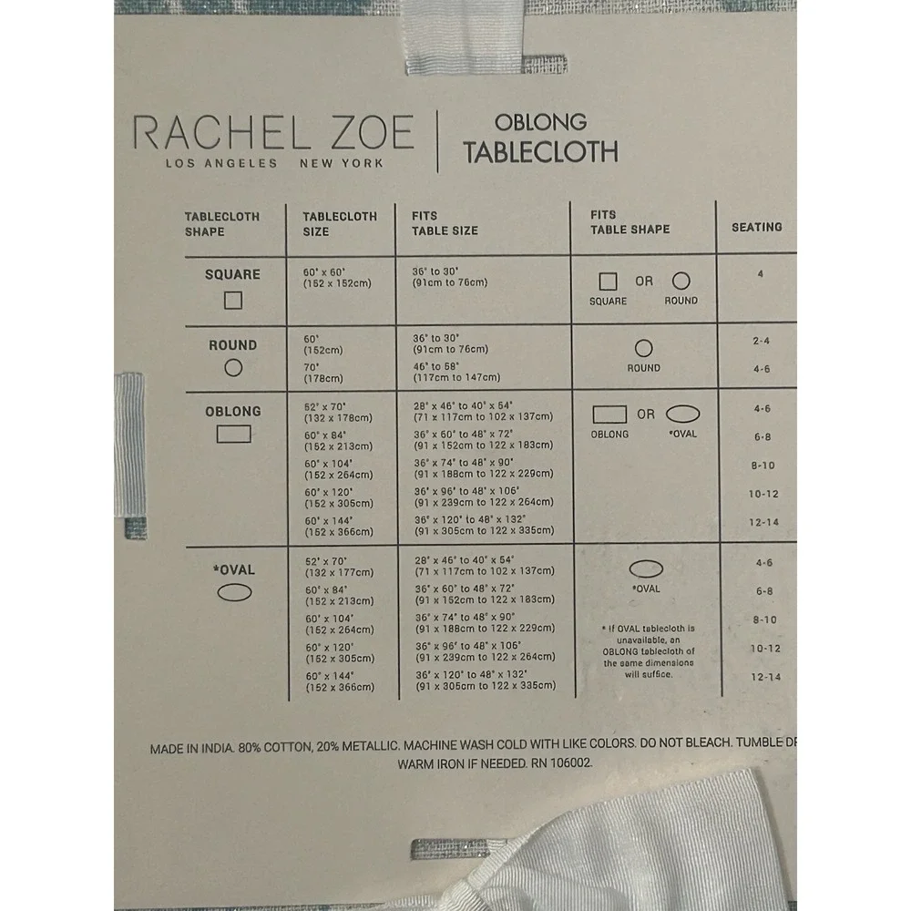 Rachel Zoe Easter Spring Farmhouse French‎ Country Oblong Tablecloth Metallic
